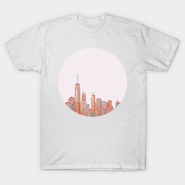 New York City (Manhattan) Skyline in Pink T-Shirt by BloomingDiaries